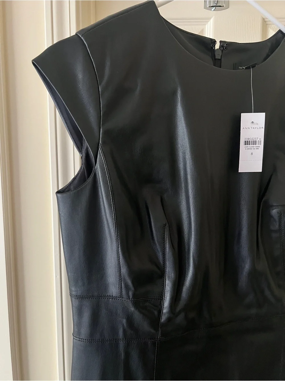 NWT Ann Taylor Black Faux Leather Midi Sheath Dress